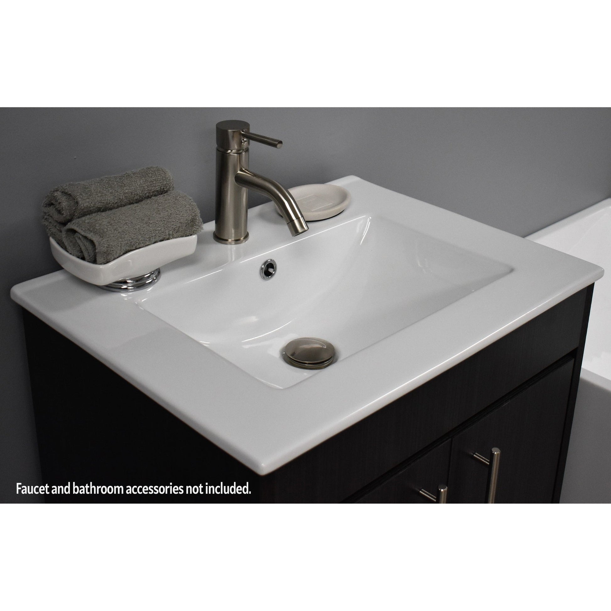 Volpa USA Pacific 24" Black Ash Freestanding Modern Bathroom Vanity With Integrated Ceramic Top and Brushed Nickel Round Handles