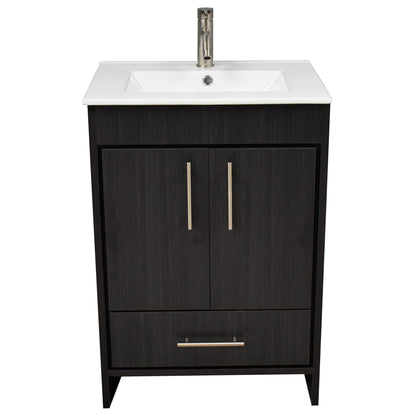 Volpa USA Pacific 24" Black Ash Freestanding Modern Bathroom Vanity With Integrated Ceramic Top and Brushed Nickel Round Handles