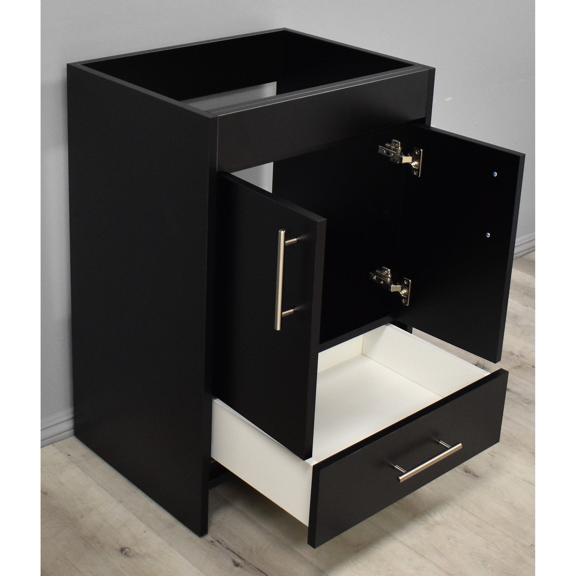 Volpa USA Pacific 24" Black Freestanding Modern Bathroom Vanity With Brushed Nickel Round Handles Cabinet Only