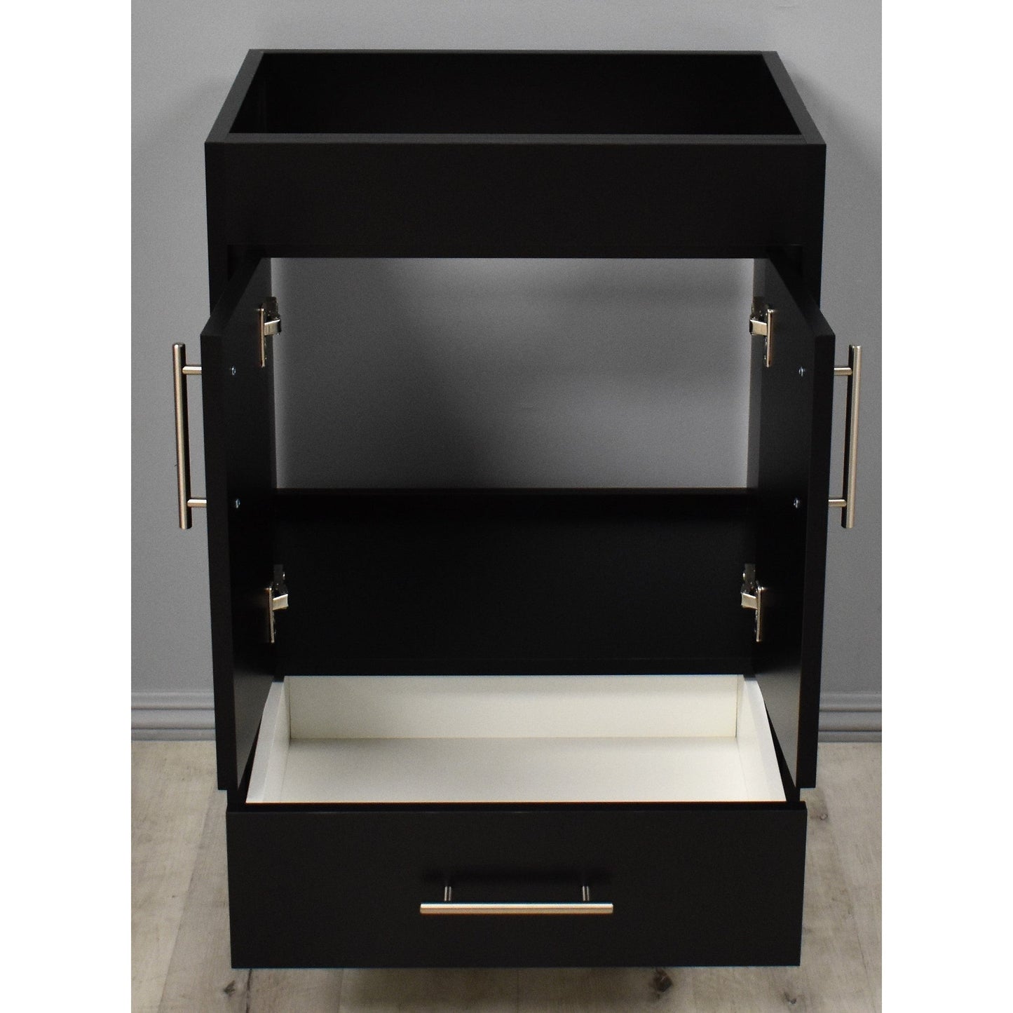 Volpa USA Pacific 24" Black Freestanding Modern Bathroom Vanity With Brushed Nickel Round Handles Cabinet Only