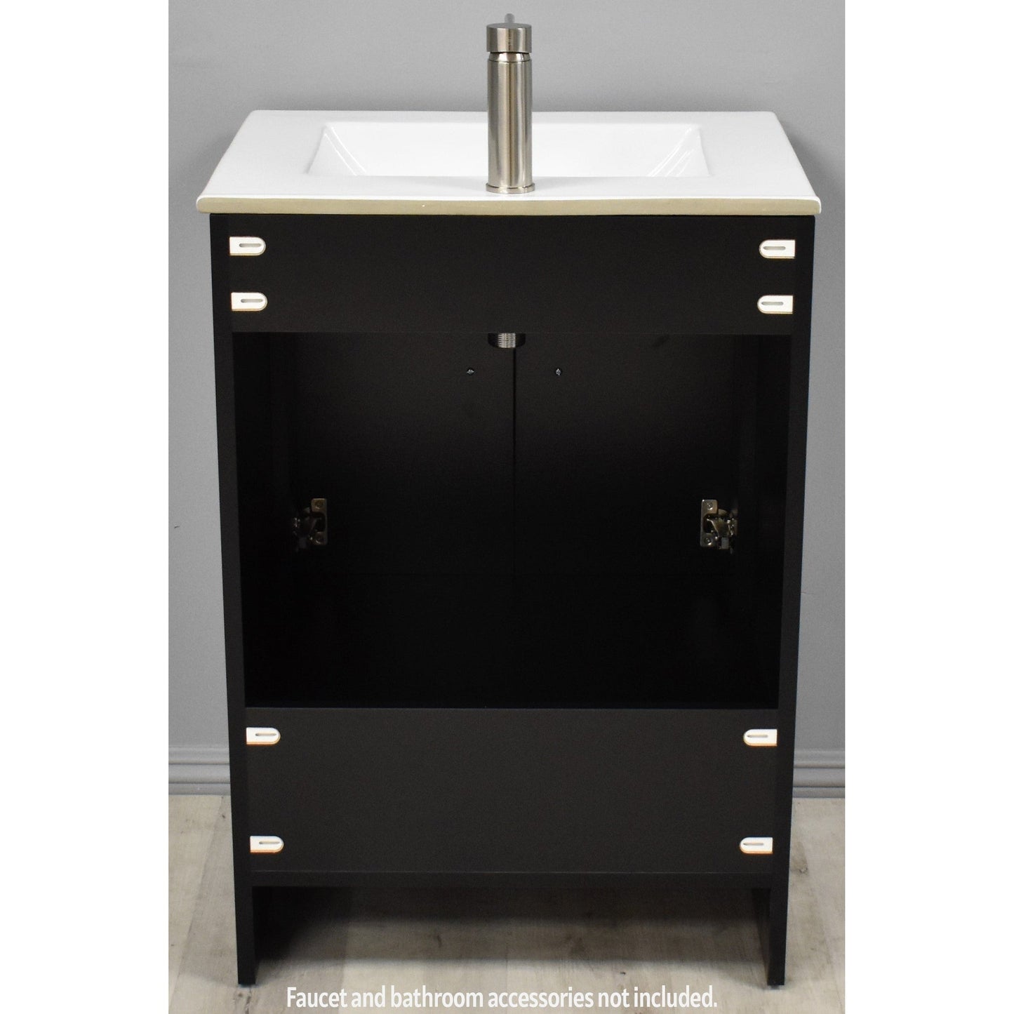 Volpa USA Pacific 24" Black Freestanding Modern Bathroom Vanity With Integrated Ceramic Top and Brushed Nickel Round Handles