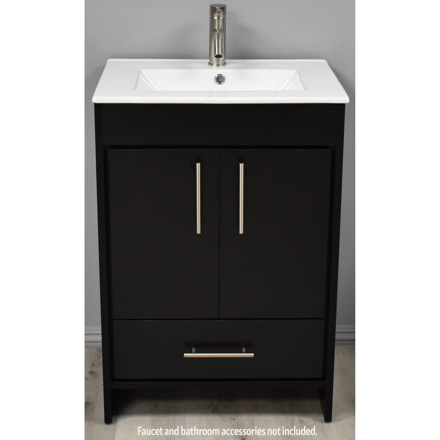 Volpa USA Pacific 24" Black Freestanding Modern Bathroom Vanity With Integrated Ceramic Top and Brushed Nickel Round Handles