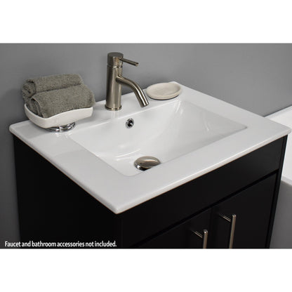 Volpa USA Pacific 24" Black Freestanding Modern Bathroom Vanity With Integrated Ceramic Top and Brushed Nickel Round Handles