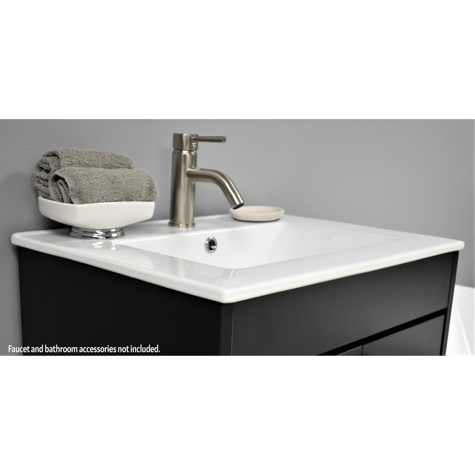 Volpa USA Pacific 24" Black Freestanding Modern Bathroom Vanity With Integrated Ceramic Top and Brushed Nickel Round Handles