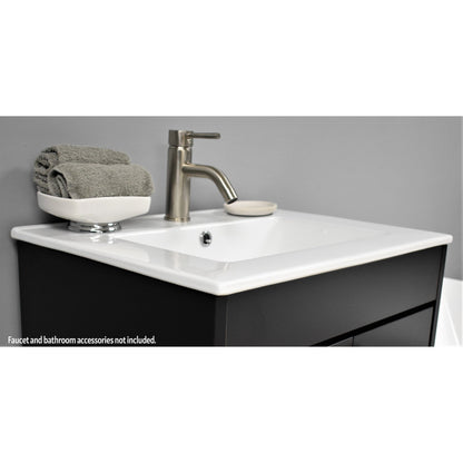 Volpa USA Pacific 24" Black Freestanding Modern Bathroom Vanity With Integrated Ceramic Top and Brushed Nickel Round Handles