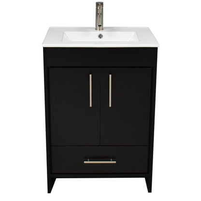 Volpa USA Pacific 24" Black Freestanding Modern Bathroom Vanity With Integrated Ceramic Top and Brushed Nickel Round Handles