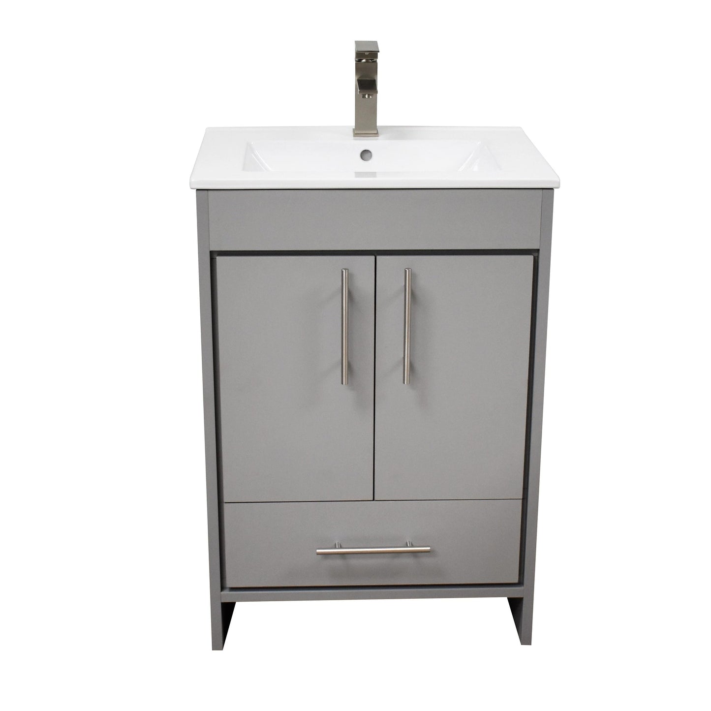 Volpa USA Pacific 24" Gray Freestanding Modern Bathroom Vanity With Integrated Ceramic Top and Brushed Nickel Round Handles