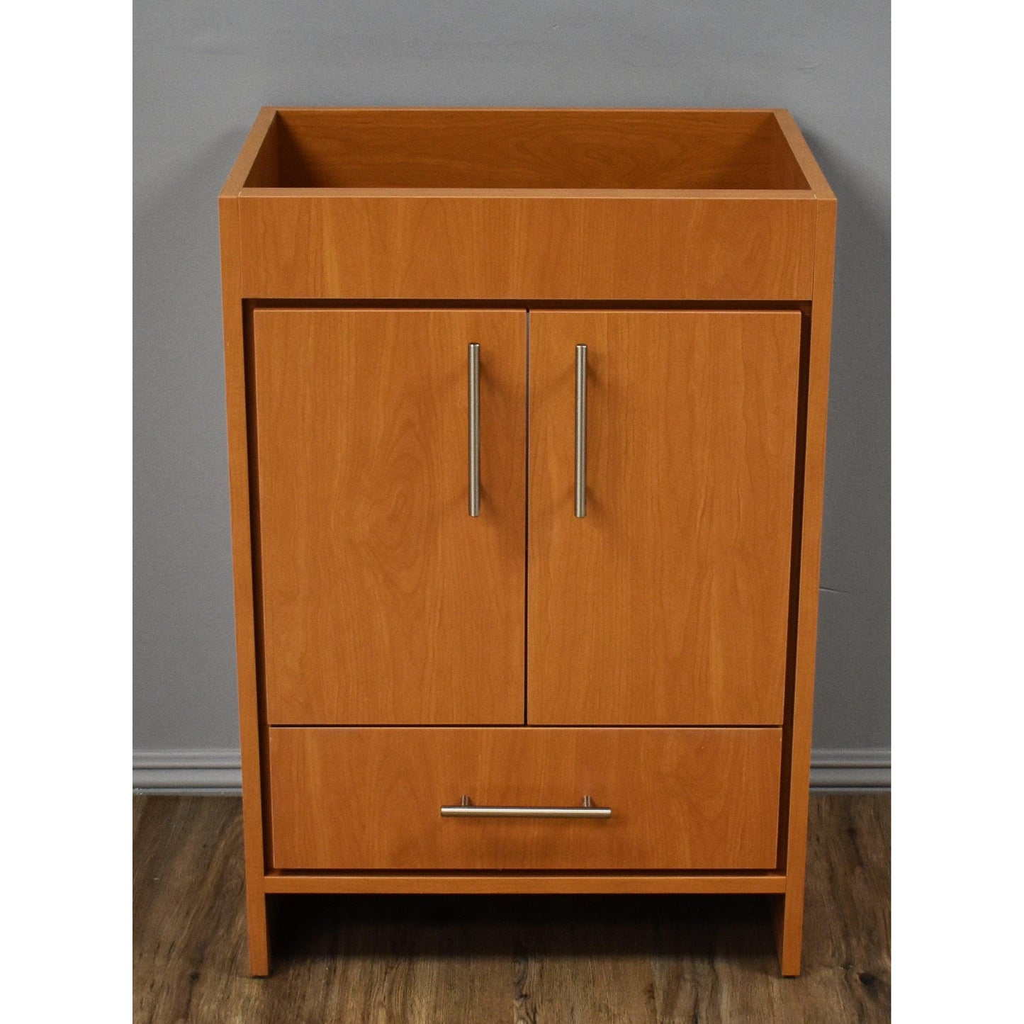 Volpa USA Pacific 24" Honey Maple Freestanding Modern Bathroom Vanity With Brushed Nickel Round Handles Cabinet Only