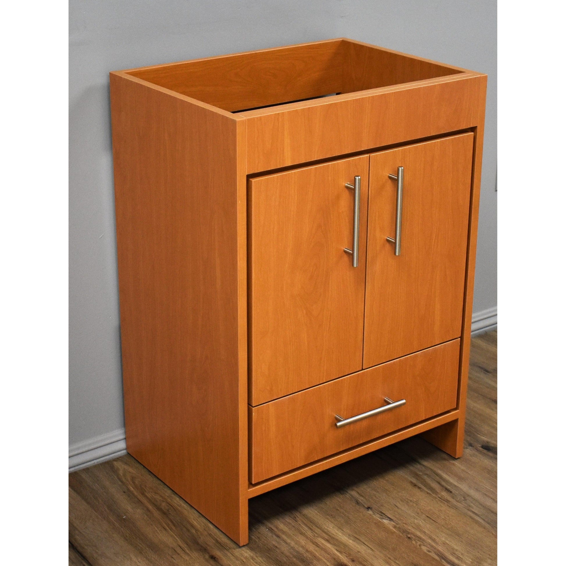 Volpa USA Pacific 24" Honey Maple Freestanding Modern Bathroom Vanity With Brushed Nickel Round Handles Cabinet Only