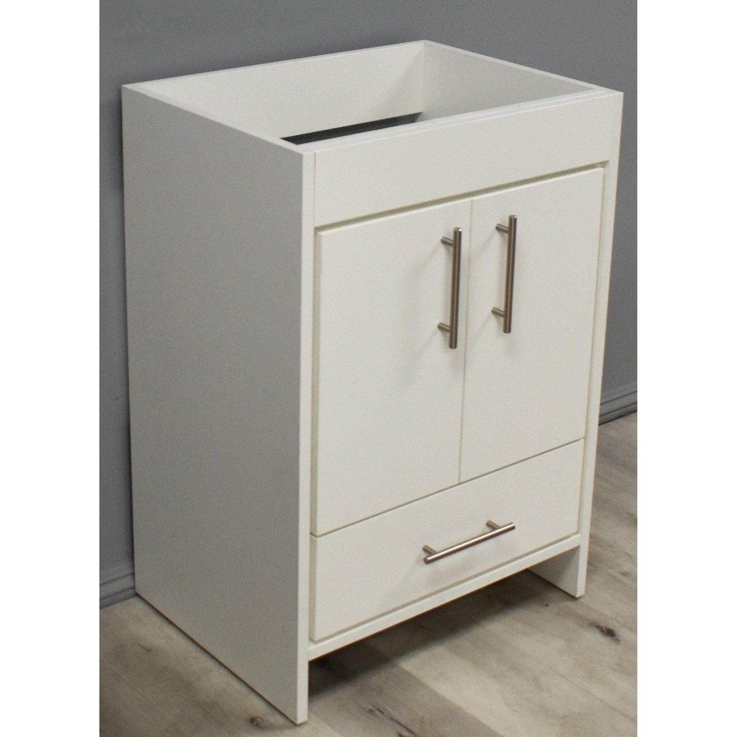 Volpa USA Pacific 24" Soft White Freestanding Modern Bathroom Vanity With Brushed Nickel Round Handles Cabinet Only