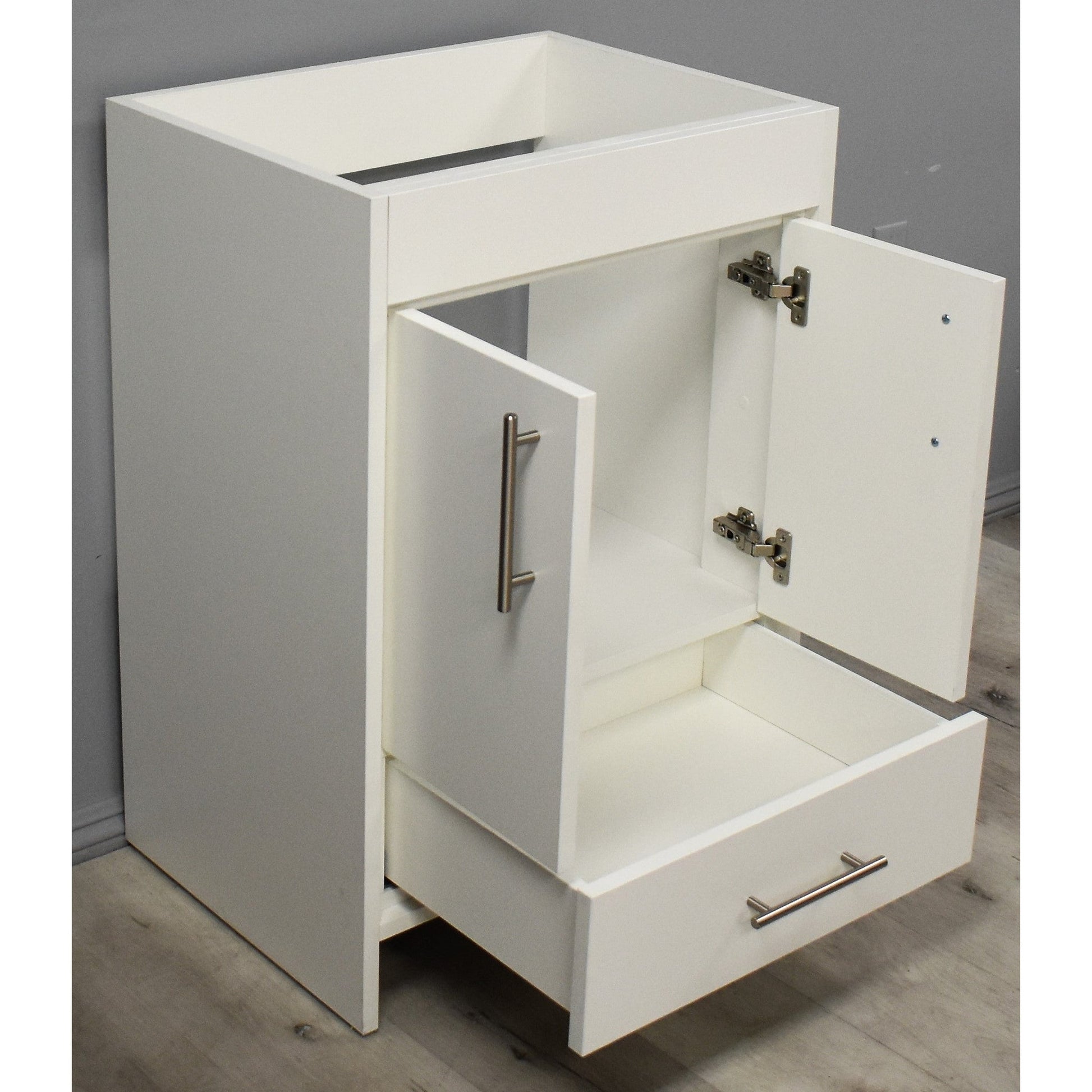 Volpa USA Pacific 24" Soft White Freestanding Modern Bathroom Vanity With Brushed Nickel Round Handles Cabinet Only