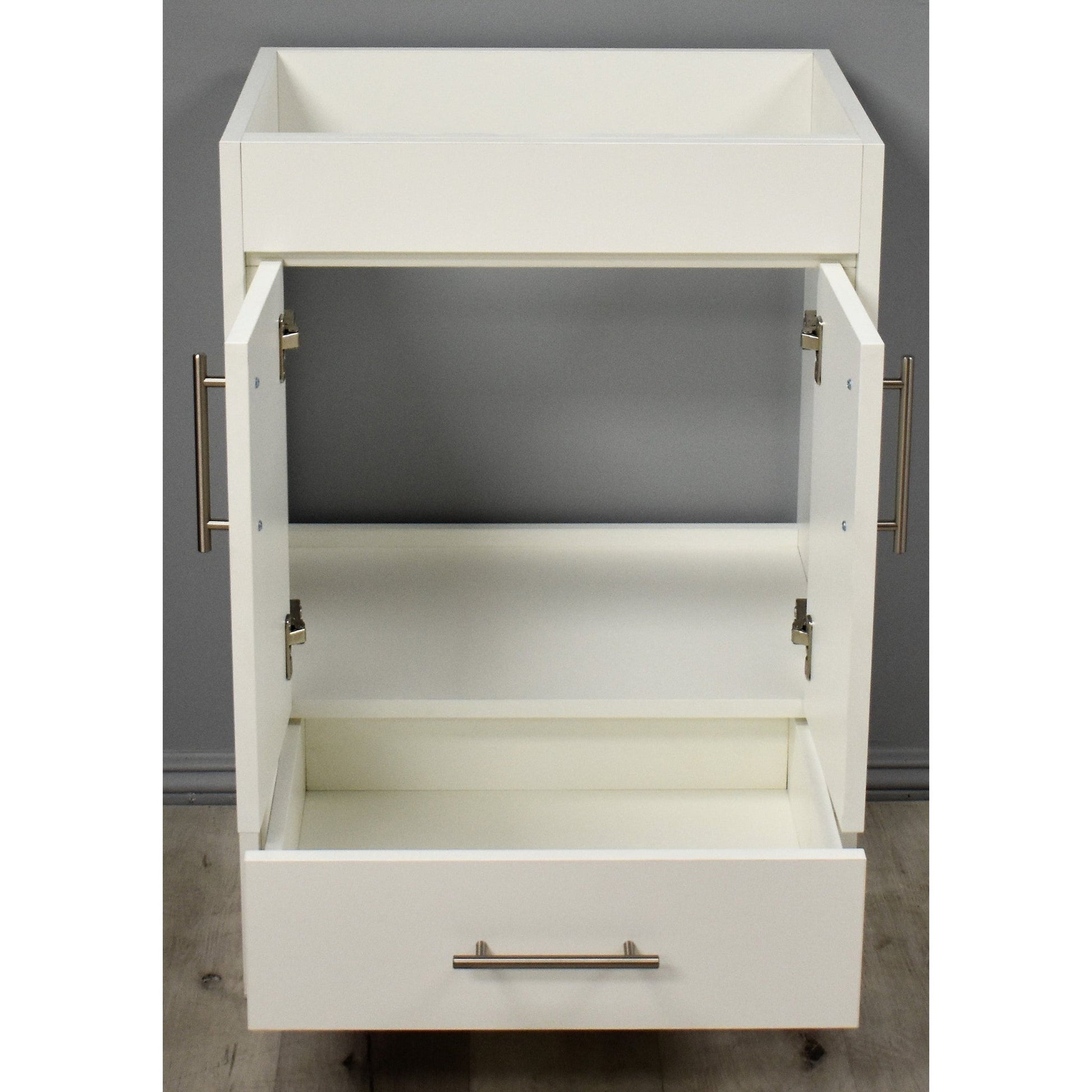 Volpa USA Pacific 24" Soft White Freestanding Modern Bathroom Vanity With Brushed Nickel Round Handles Cabinet Only