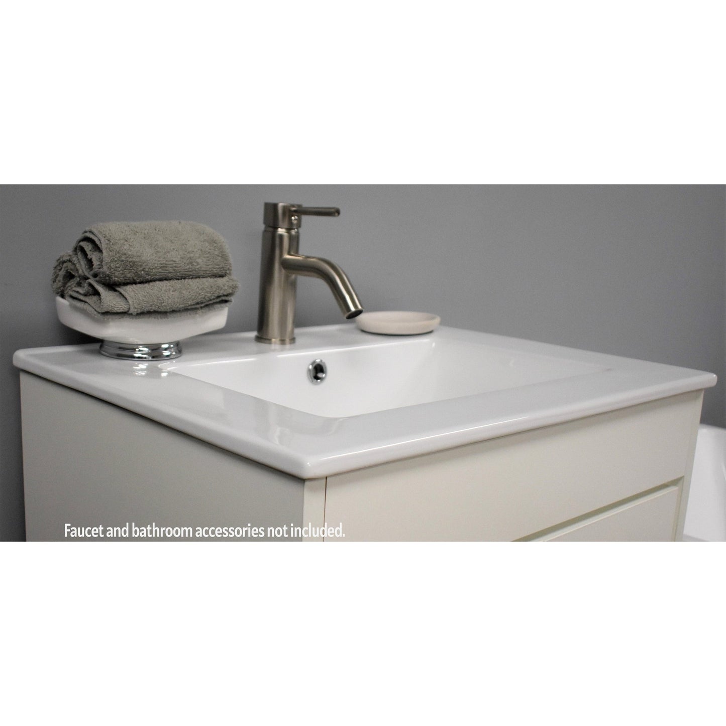 Volpa USA Pacific 24" Soft White Freestanding Modern Bathroom Vanity With Integrated Ceramic Top and Brushed Nickel Round Handles