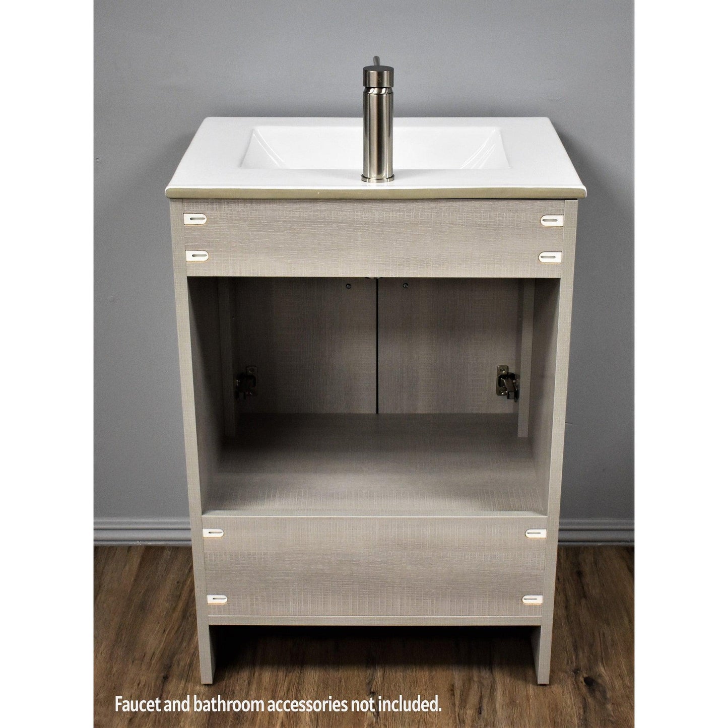 Volpa USA Pacific 24" Weathered Gray Freestanding Modern Bathroom Vanity With Integrated Ceramic Top and Brushed Nickel Round Handles