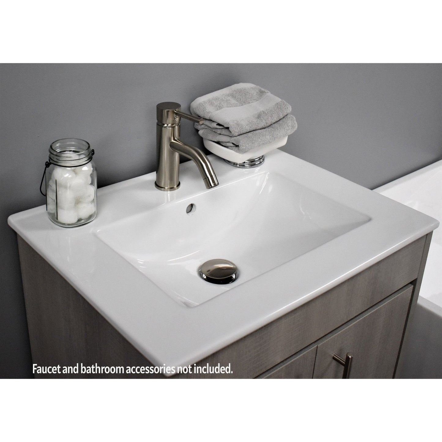 Volpa USA Pacific 24" Weathered Gray Freestanding Modern Bathroom Vanity With Integrated Ceramic Top and Brushed Nickel Round Handles