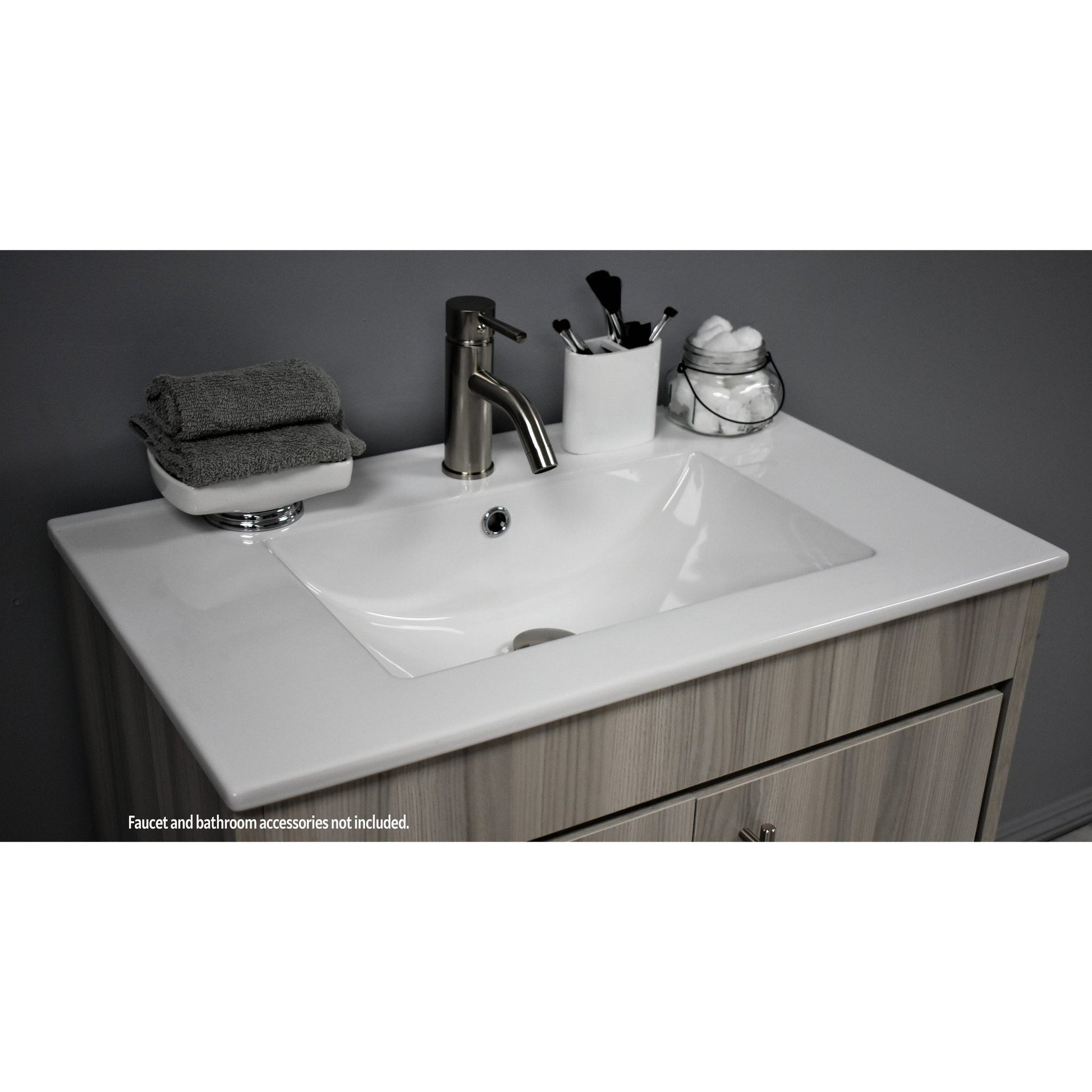 Volpa USA Pacific 30" Ash Gray Freestanding Modern Bathroom Vanity With Integrated Ceramic Top and Brushed Nickel Round Handles