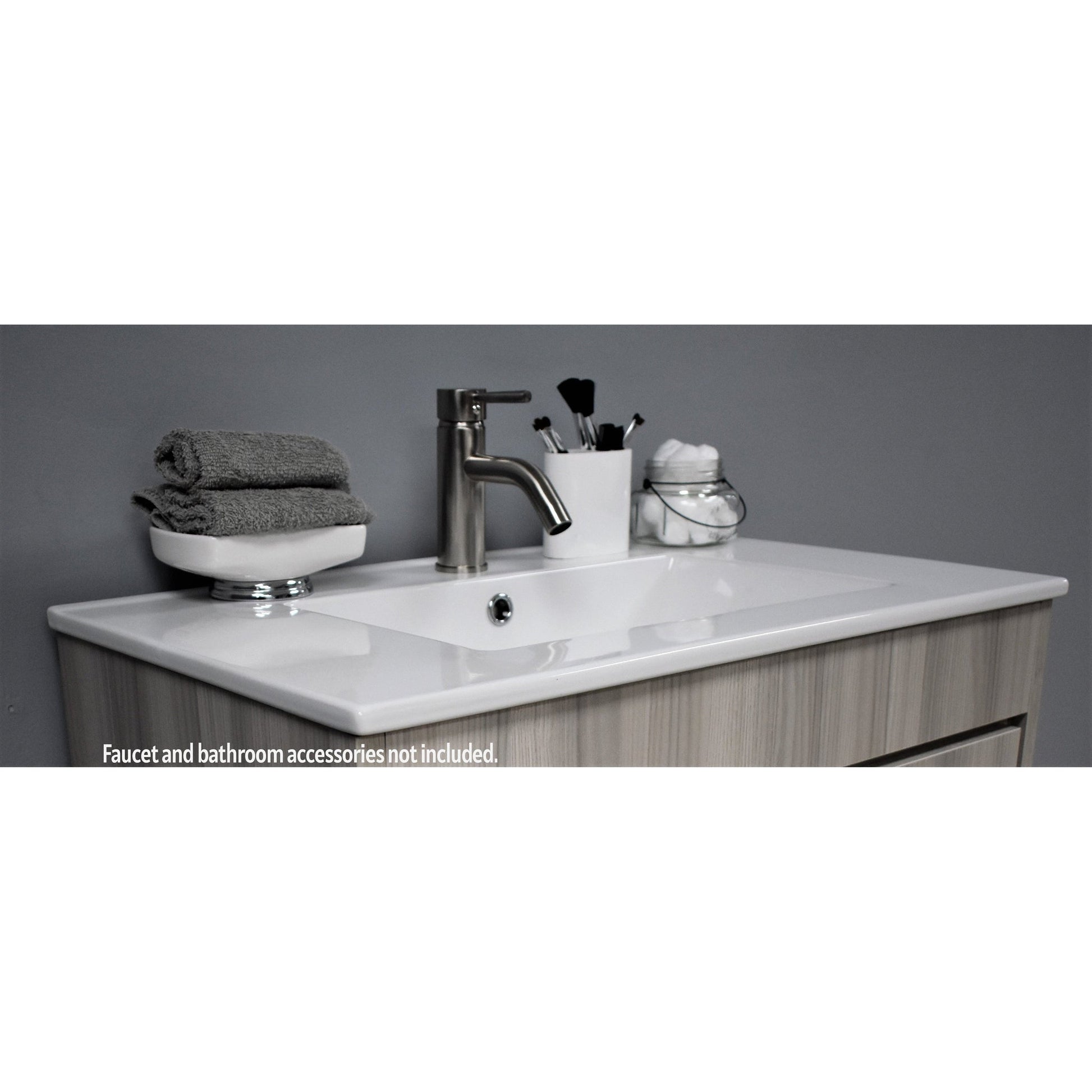 Volpa USA Pacific 30" Ash Gray Freestanding Modern Bathroom Vanity With Integrated Ceramic Top and Brushed Nickel Round Handles