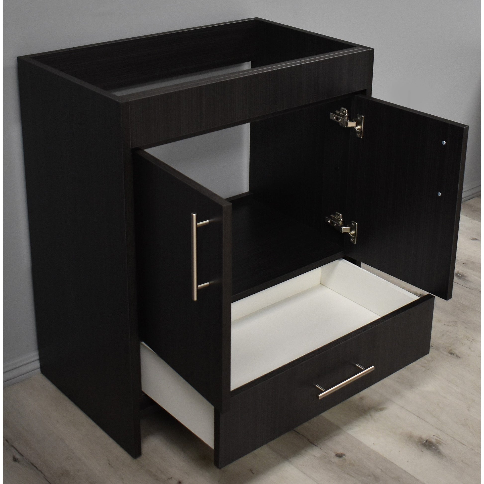 Volpa USA Pacific 30" Black Ash Freestanding Modern Bathroom Vanity With Brushed Nickel Round Handles Cabinet only