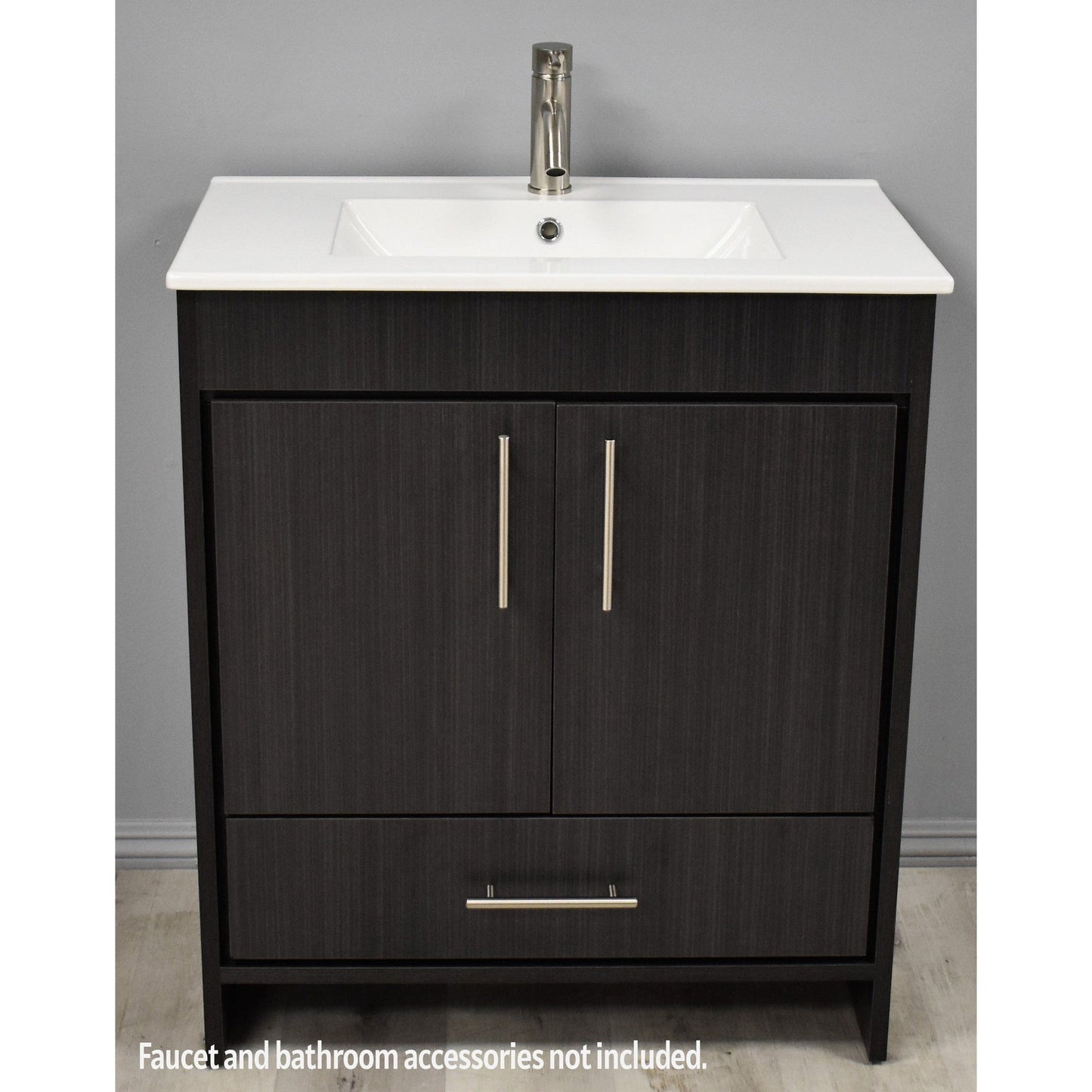 Volpa USA Pacific 30" Black Ash Freestanding Modern Bathroom Vanity With Integrated Ceramic Top and Brushed Nickel Round Handles