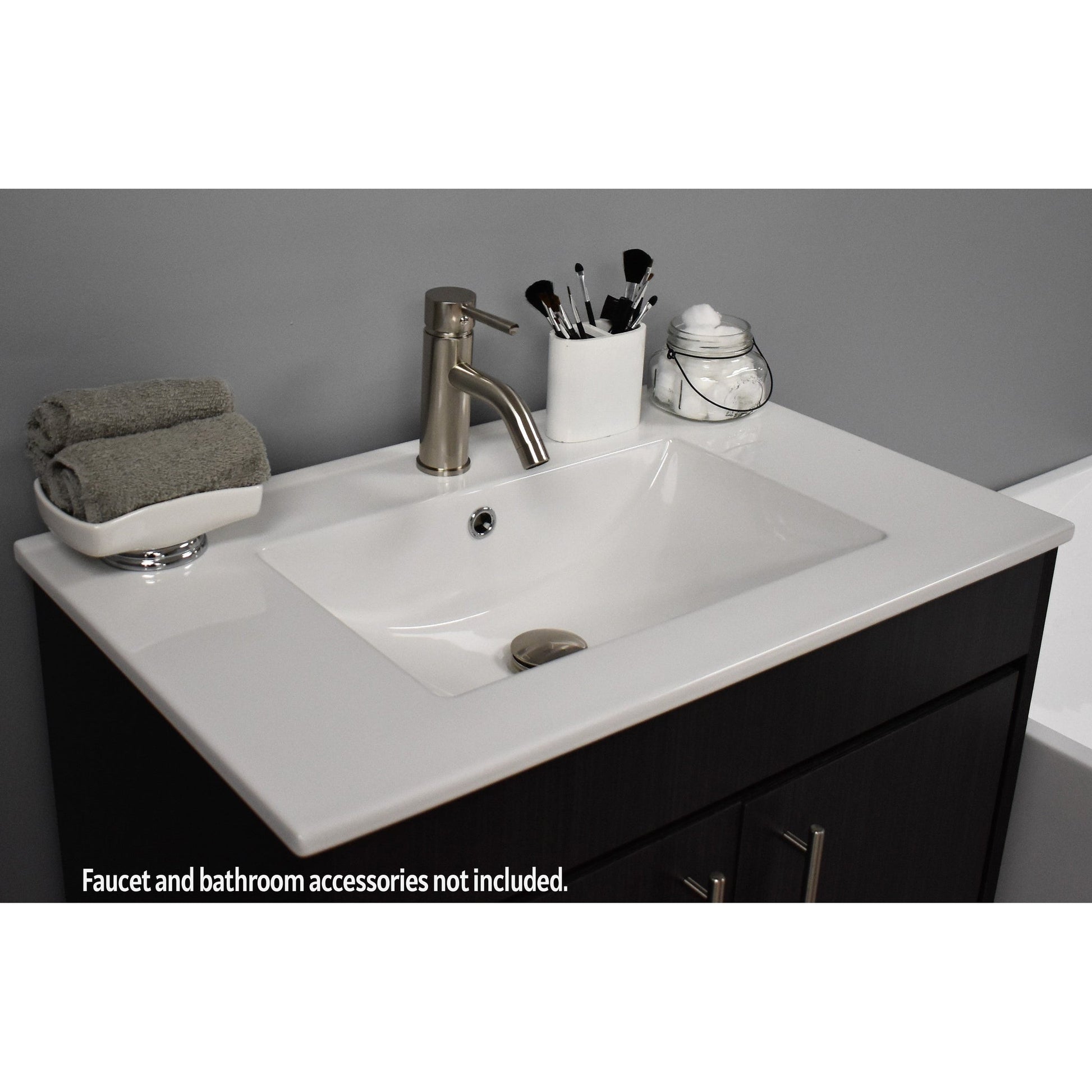 Volpa USA Pacific 30" Black Ash Freestanding Modern Bathroom Vanity With Integrated Ceramic Top and Brushed Nickel Round Handles