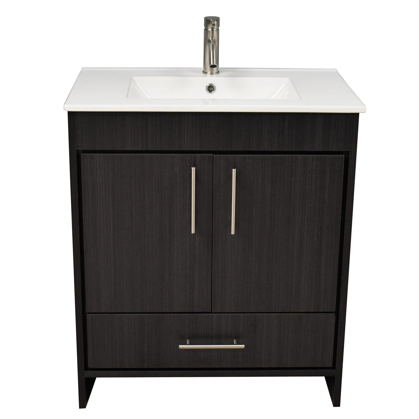 Volpa USA Pacific 30" Black Ash Freestanding Modern Bathroom Vanity With Integrated Ceramic Top and Brushed Nickel Round Handles