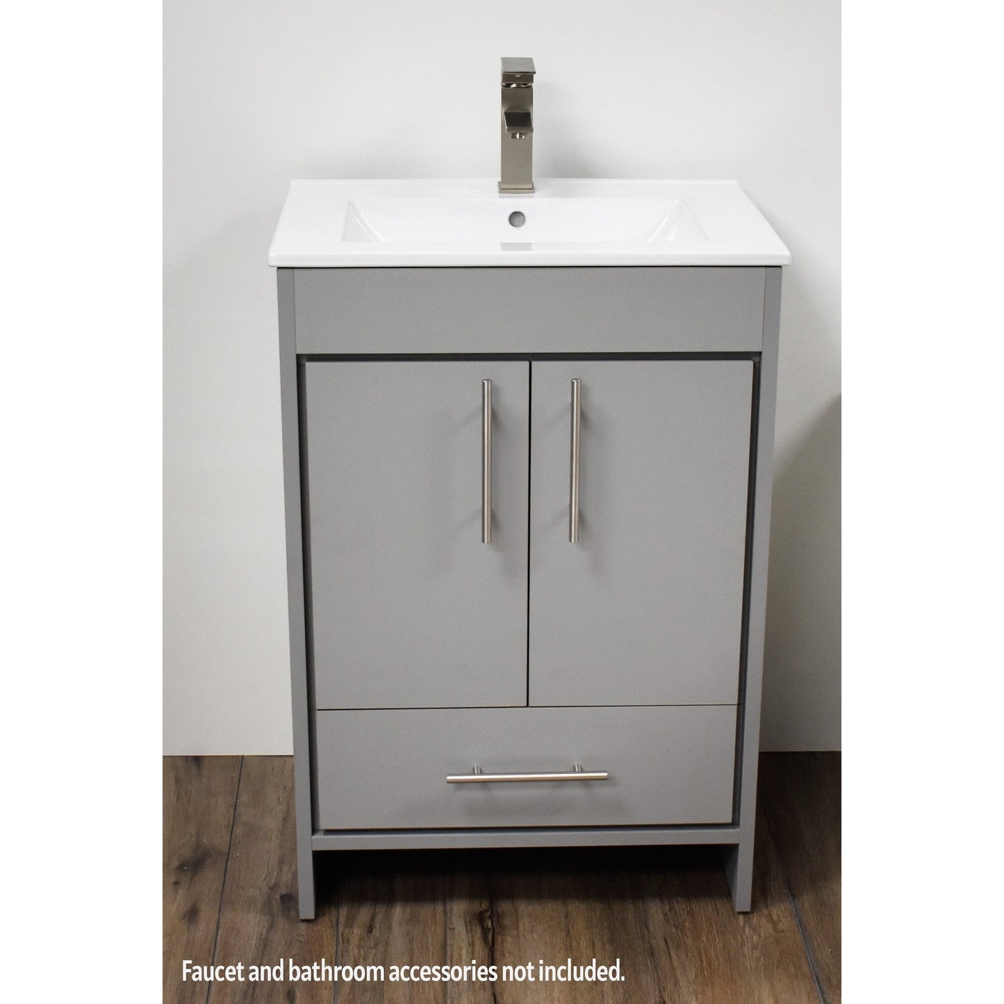 Volpa USA Pacific 30" Gray Freestanding Modern Bathroom Vanity With Integrated Ceramic Top and Brushed Nickel Round Handles