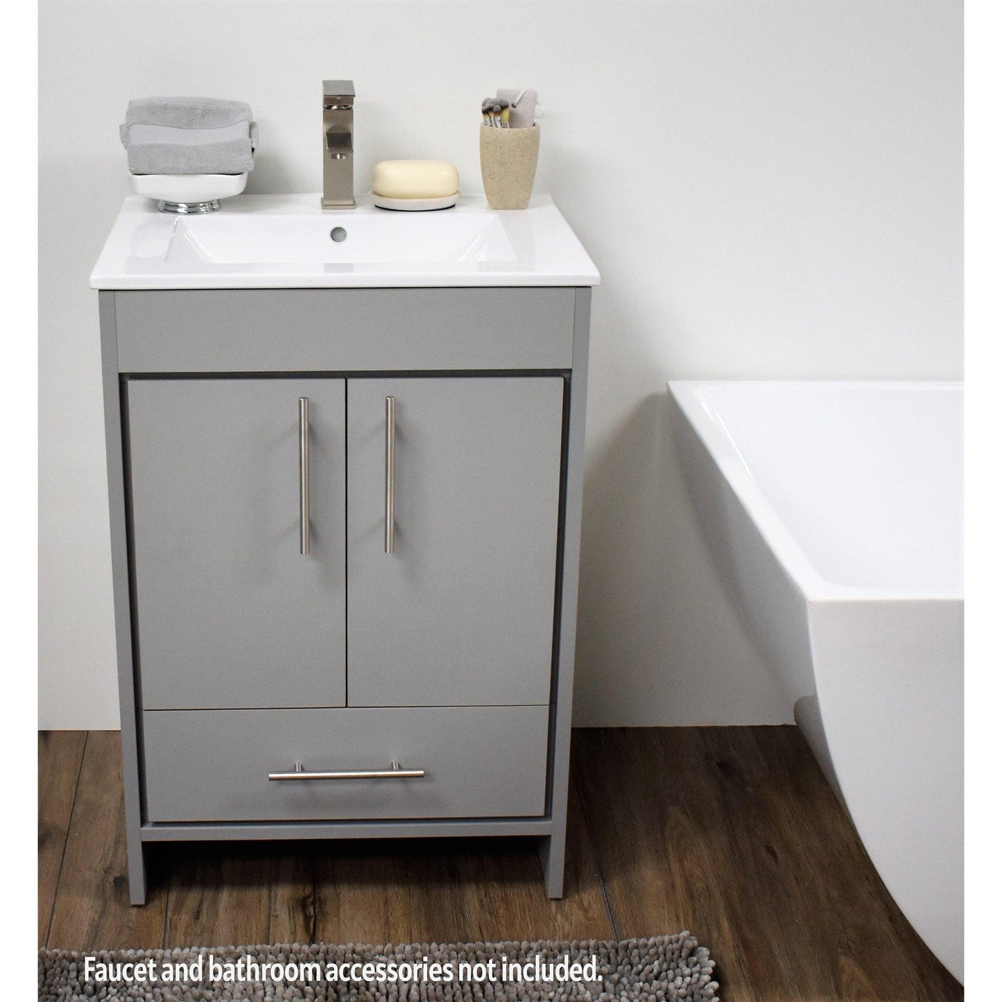 Volpa USA Pacific 30" Gray Freestanding Modern Bathroom Vanity With Integrated Ceramic Top and Brushed Nickel Round Handles