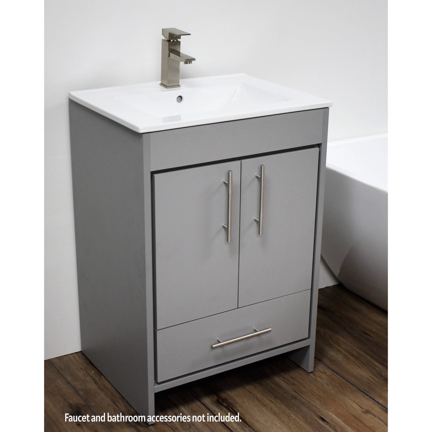 Volpa USA Pacific 30" Gray Freestanding Modern Bathroom Vanity With Integrated Ceramic Top and Brushed Nickel Round Handles