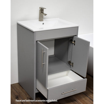 Volpa USA Pacific 30" Gray Freestanding Modern Bathroom Vanity With Integrated Ceramic Top and Brushed Nickel Round Handles