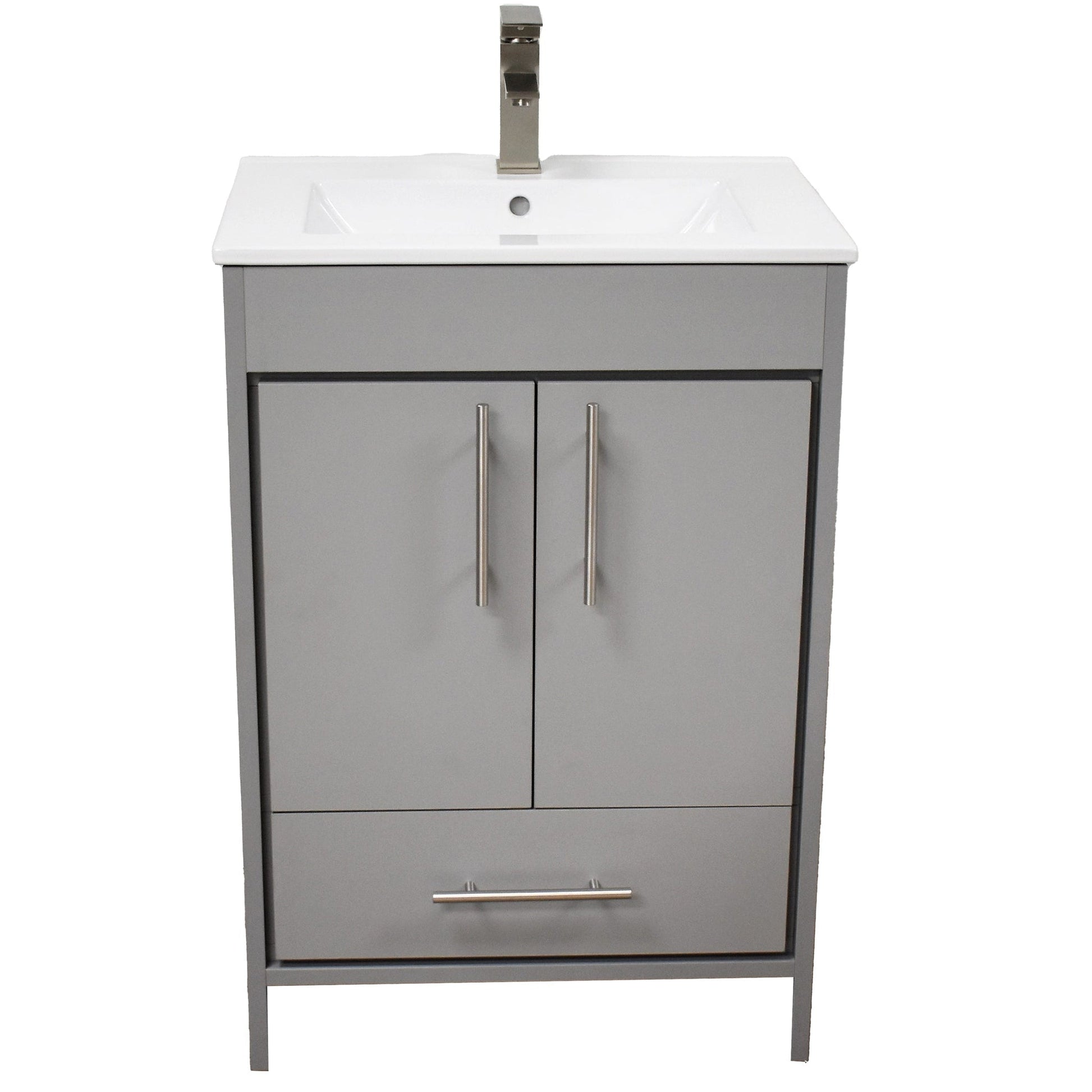 Volpa USA Pacific 30" Gray Freestanding Modern Bathroom Vanity With Integrated Ceramic Top and Brushed Nickel Round Handles