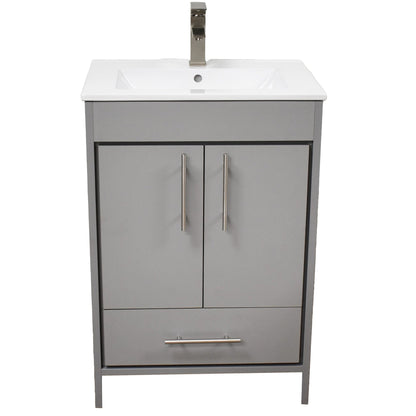 Volpa USA Pacific 30" Gray Freestanding Modern Bathroom Vanity With Integrated Ceramic Top and Brushed Nickel Round Handles