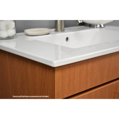 Volpa USA Pacific 30" Honey Maple Freestanding Modern Bathroom Vanity With Integrated Ceramic Top and Brushed Nickel Round Handles