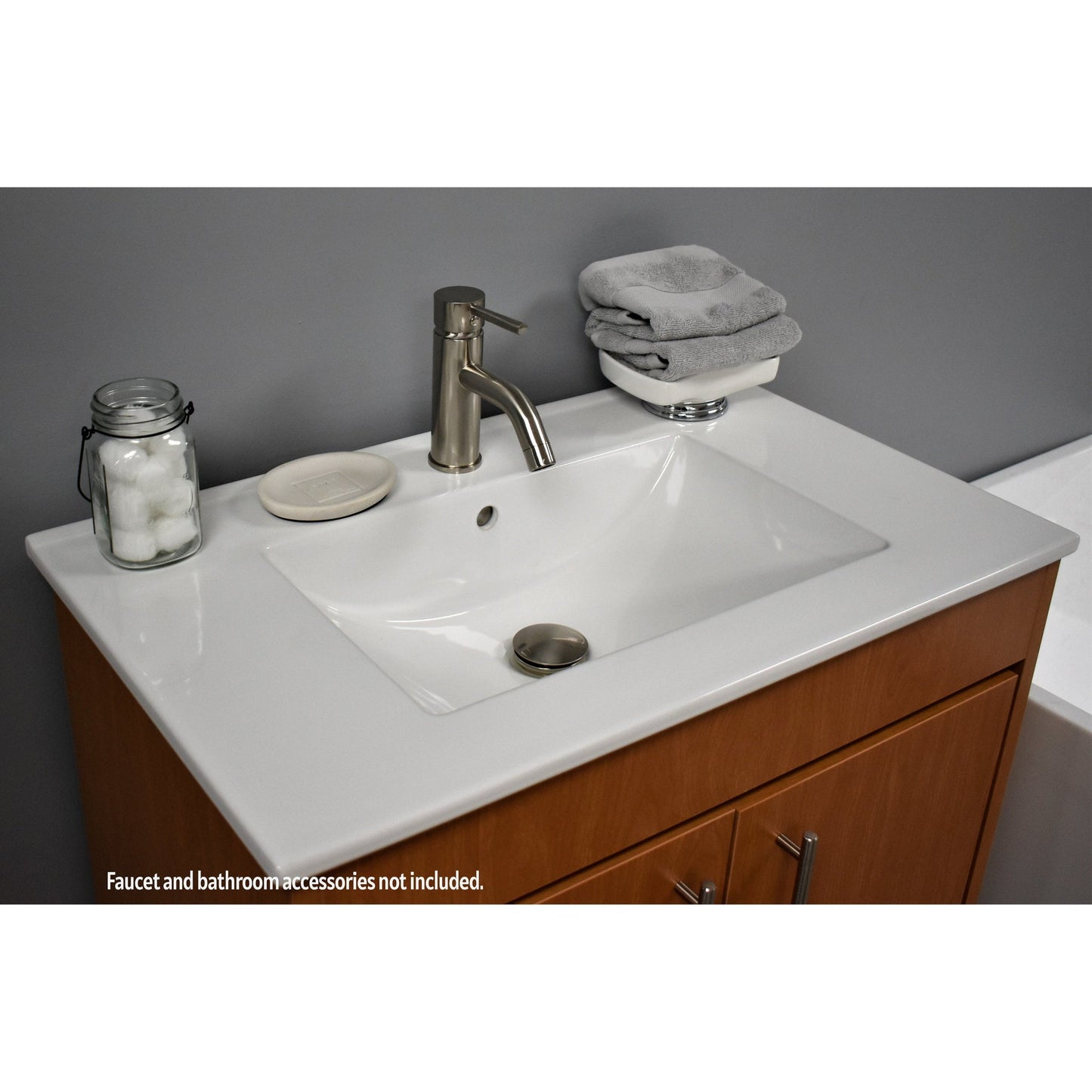 Volpa USA Pacific 30" Honey Maple Freestanding Modern Bathroom Vanity With Integrated Ceramic Top and Brushed Nickel Round Handles