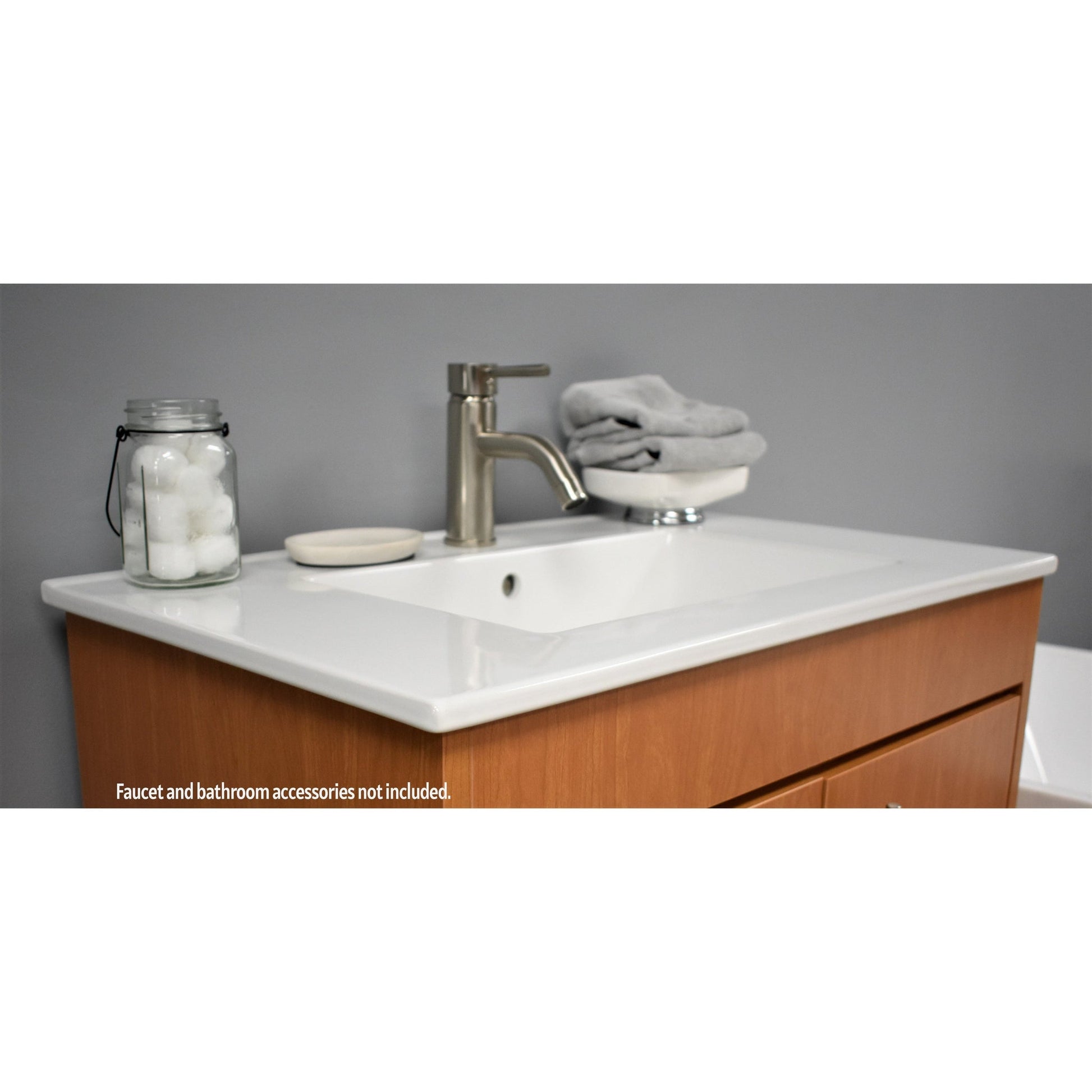 Volpa USA Pacific 30" Honey Maple Freestanding Modern Bathroom Vanity With Integrated Ceramic Top and Brushed Nickel Round Handles