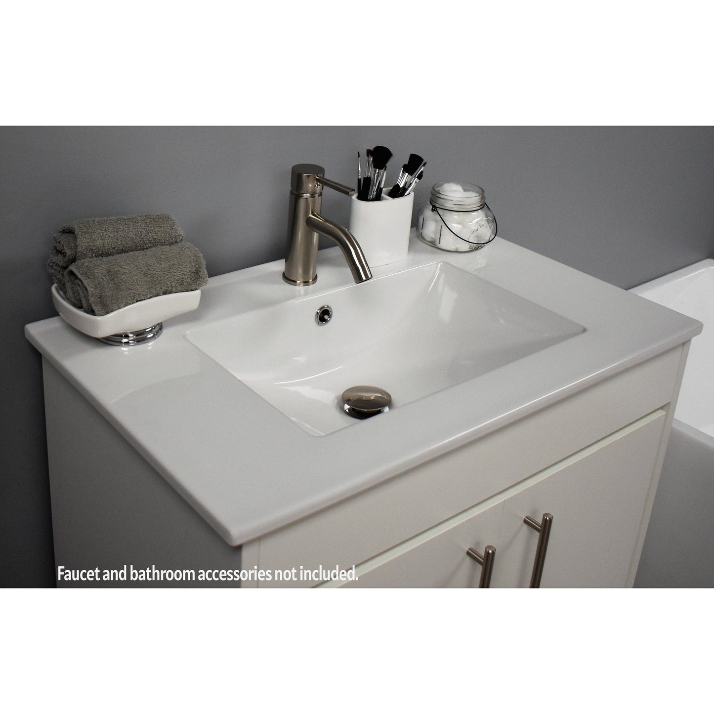 Volpa USA Pacific 30" Soft White Freestanding Modern Bathroom Vanity With Integrated Ceramic Top and Brushed Nickel Round Handles