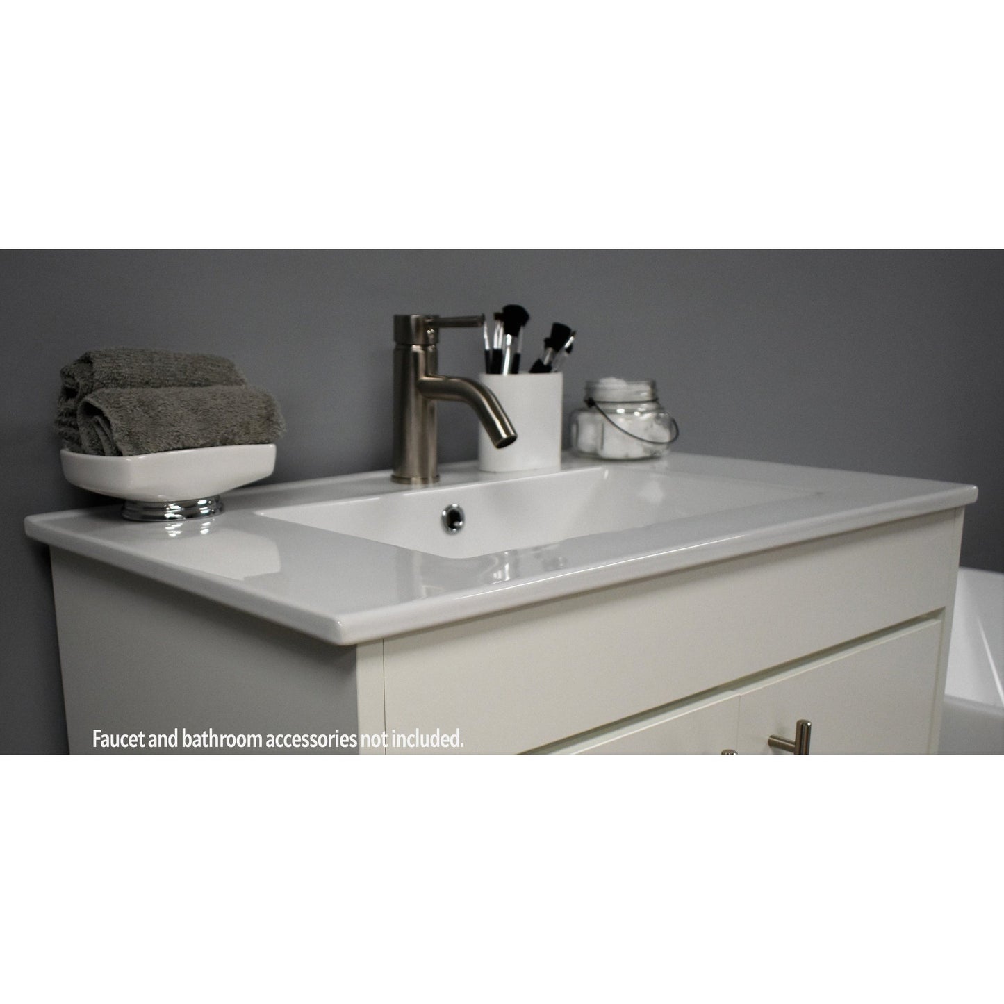 Volpa USA Pacific 30" Soft White Freestanding Modern Bathroom Vanity With Integrated Ceramic Top and Brushed Nickel Round Handles