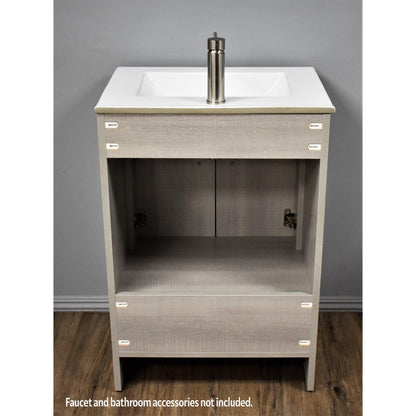 Volpa USA Pacific 30" Weathered Gray Freestanding Modern Bathroom Vanity With Integrated Ceramic Top and Brushed Nickel Round Handles