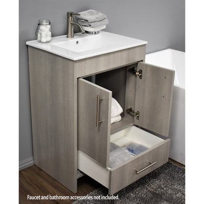 Volpa USA Pacific 30" Weathered Gray Freestanding Modern Bathroom Vanity With Integrated Ceramic Top and Brushed Nickel Round Handles