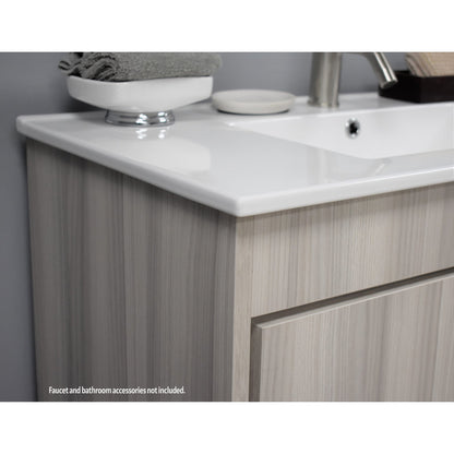 Volpa USA Pacific 36" Ash Gray Freestanding Modern Bathroom Vanity With Integrated Ceramic Top and Brushed Nickel Round Handles