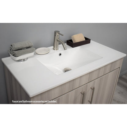 Volpa USA Pacific 36" Ash Gray Freestanding Modern Bathroom Vanity With Integrated Ceramic Top and Brushed Nickel Round Handles