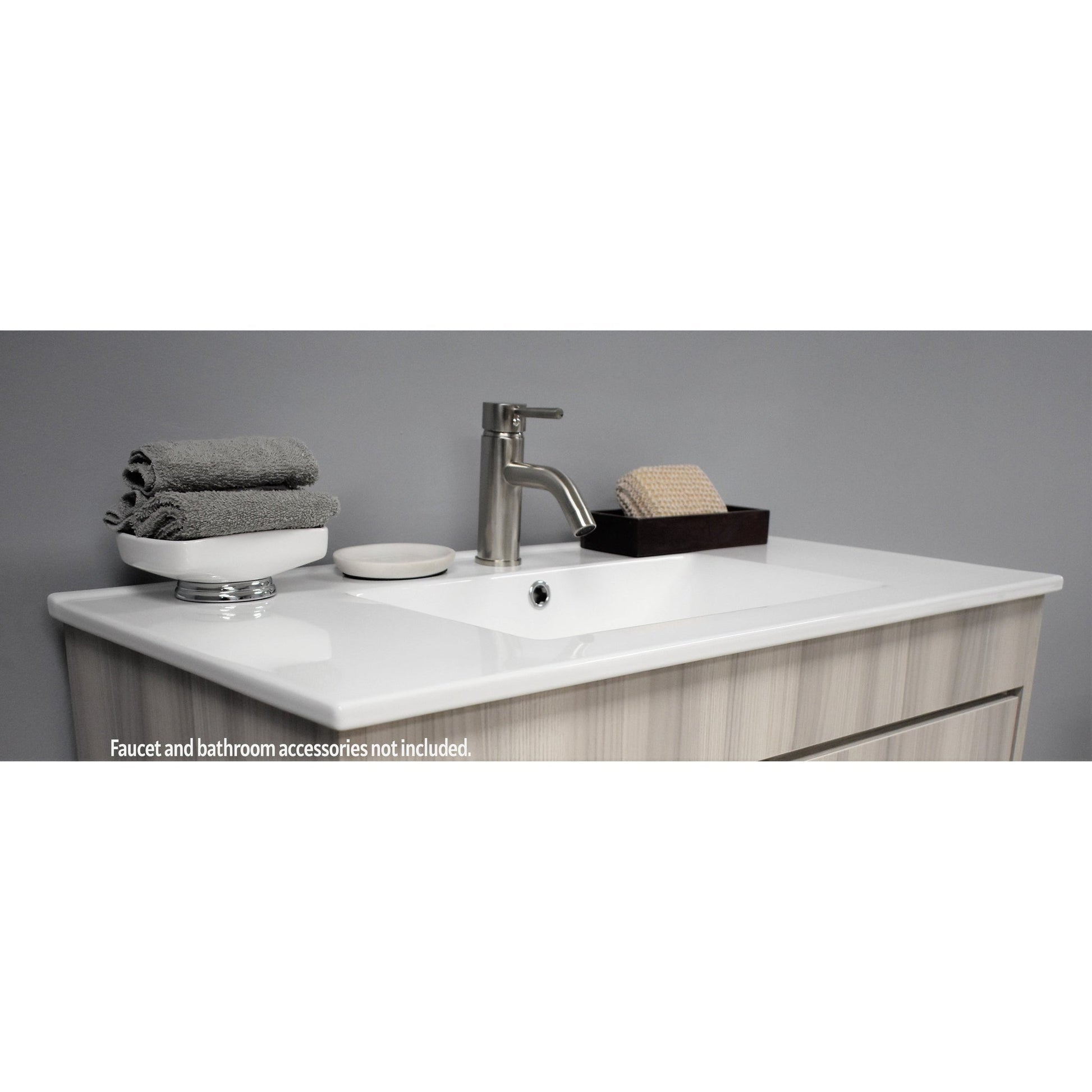 Volpa USA Pacific 36" Ash Gray Freestanding Modern Bathroom Vanity With Integrated Ceramic Top and Brushed Nickel Round Handles