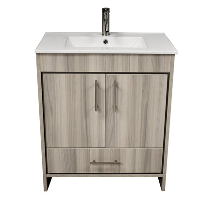 Volpa USA Pacific 36" Ash Gray Freestanding Modern Bathroom Vanity With Integrated Ceramic Top and Brushed Nickel Round Handles