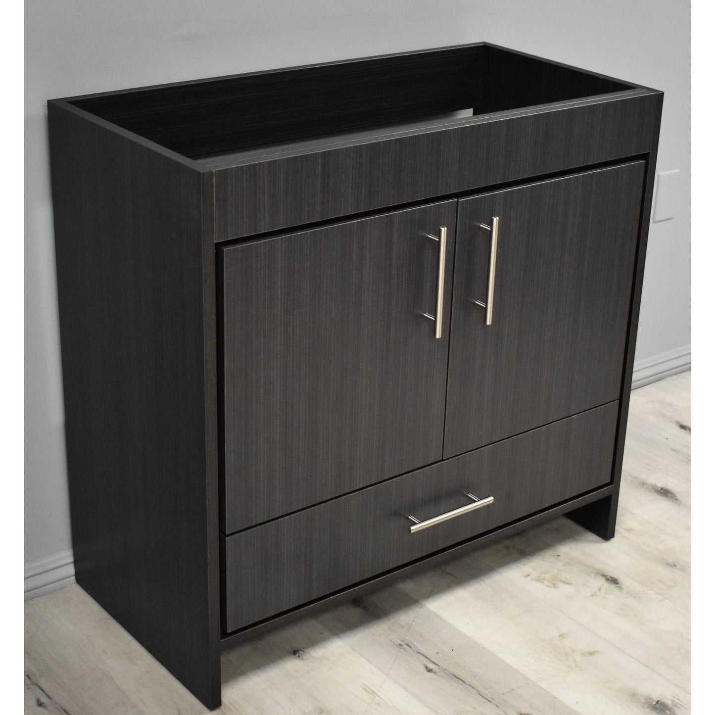 Volpa USA Pacific 36" Black Ash Freestanding Modern Bathroom Vanity With Brushed Nickel Round Handles Cabinet Only