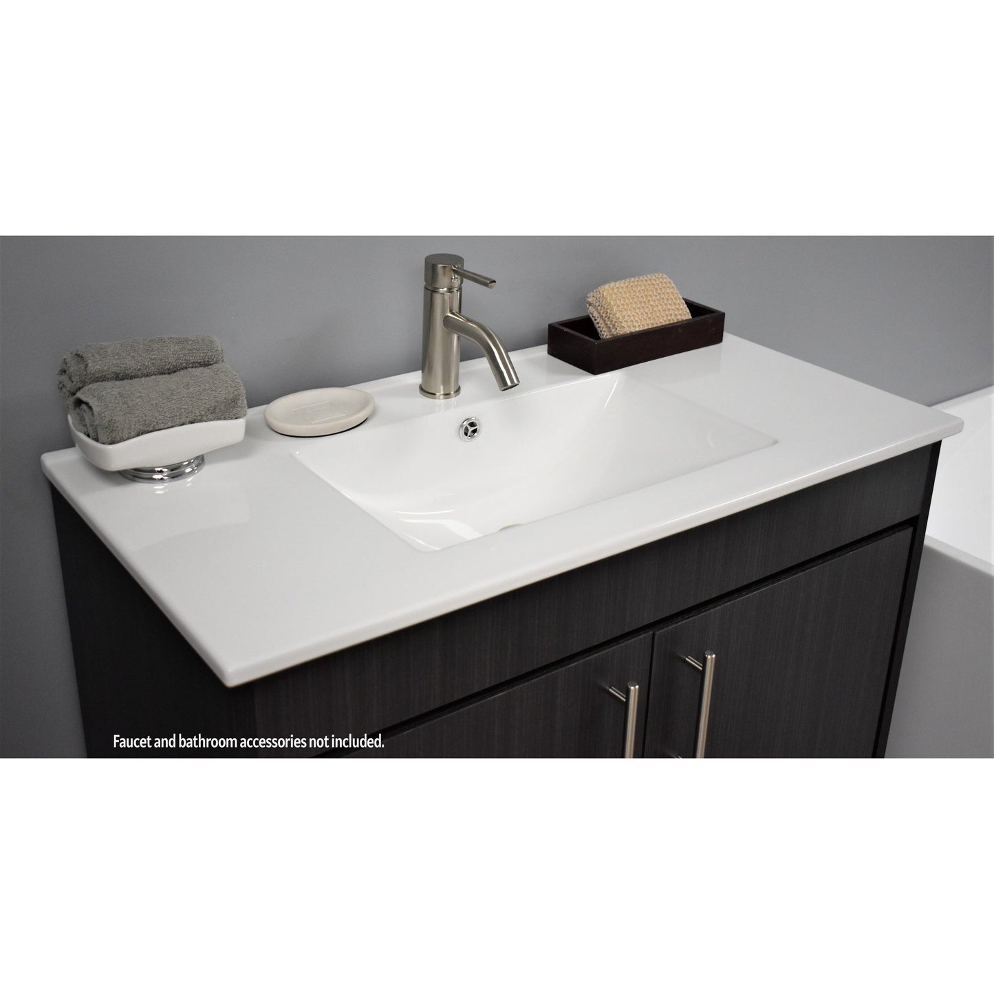 Volpa USA Pacific 36" Black Ash Freestanding Modern Bathroom Vanity With Integrated Ceramic Top and Brushed Nickel Round Handles