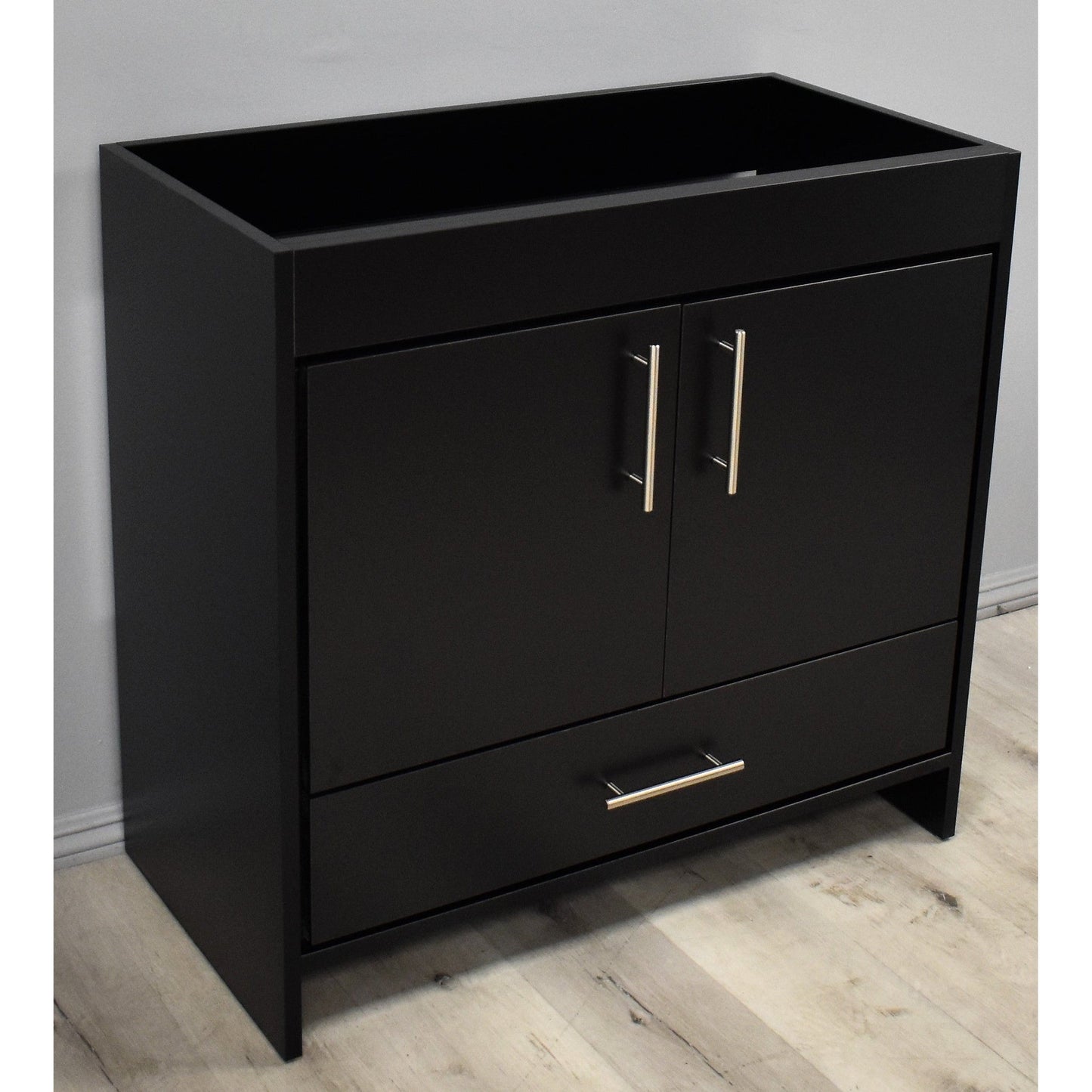 Volpa USA Pacific 36" Black Freestanding Modern Bathroom Vanity With Brushed Nickel Round Handles Cabinet Only