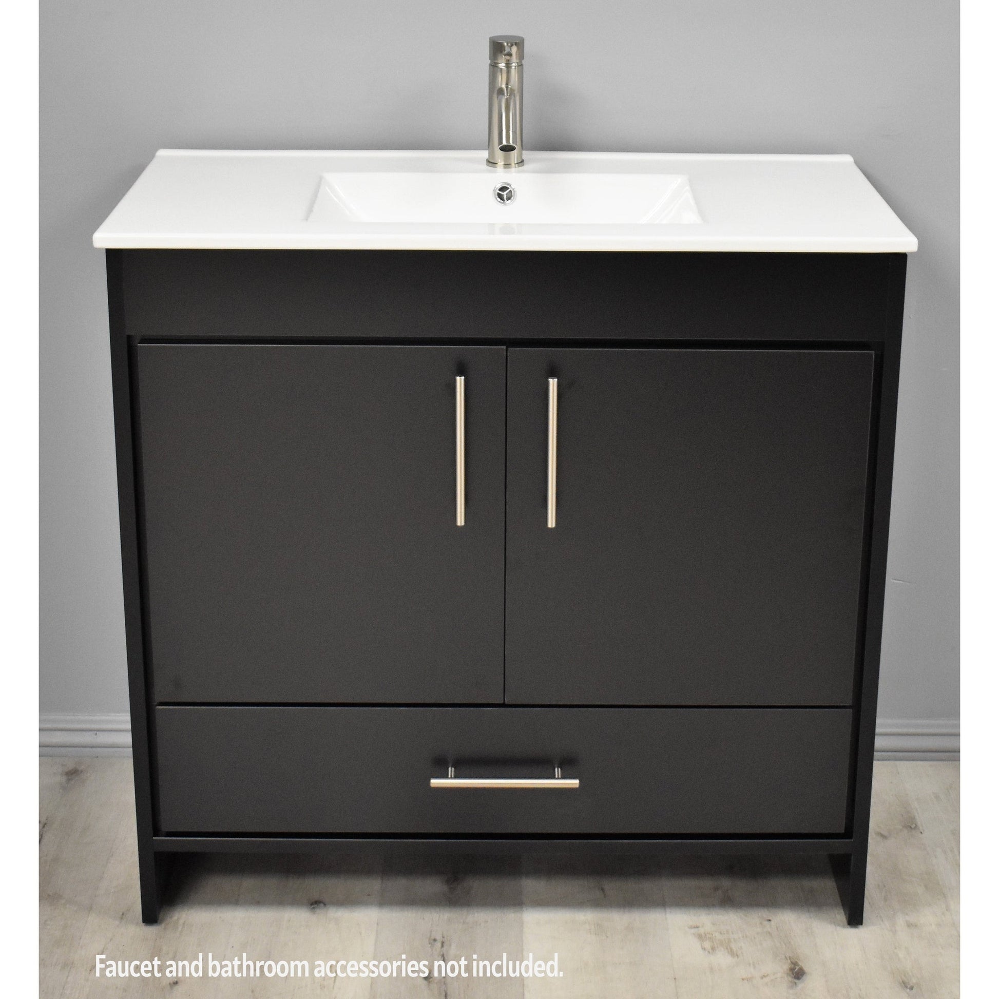 Volpa USA Pacific 36" Black Freestanding Modern Bathroom Vanity With Integrated Ceramic Top and Brushed Nickel Round Handles