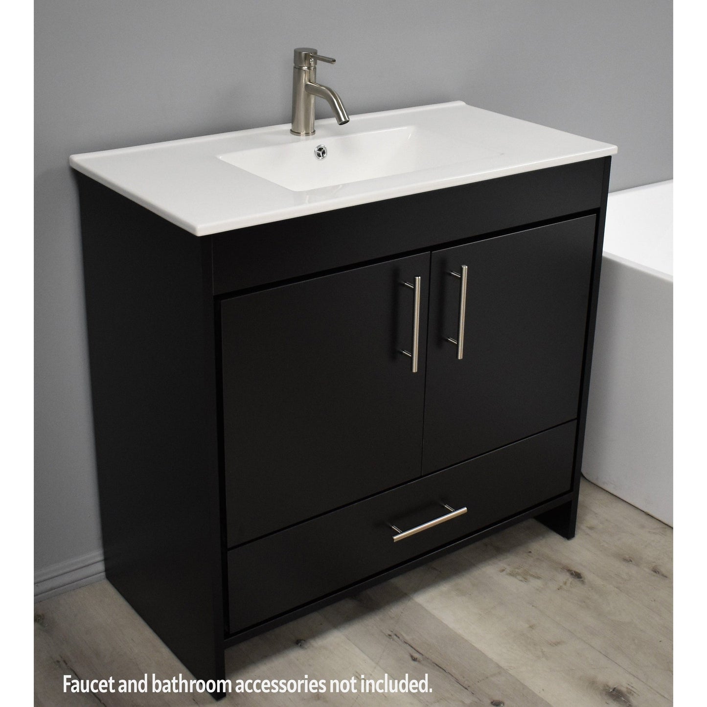 Volpa USA Pacific 36" Black Freestanding Modern Bathroom Vanity With Integrated Ceramic Top and Brushed Nickel Round Handles