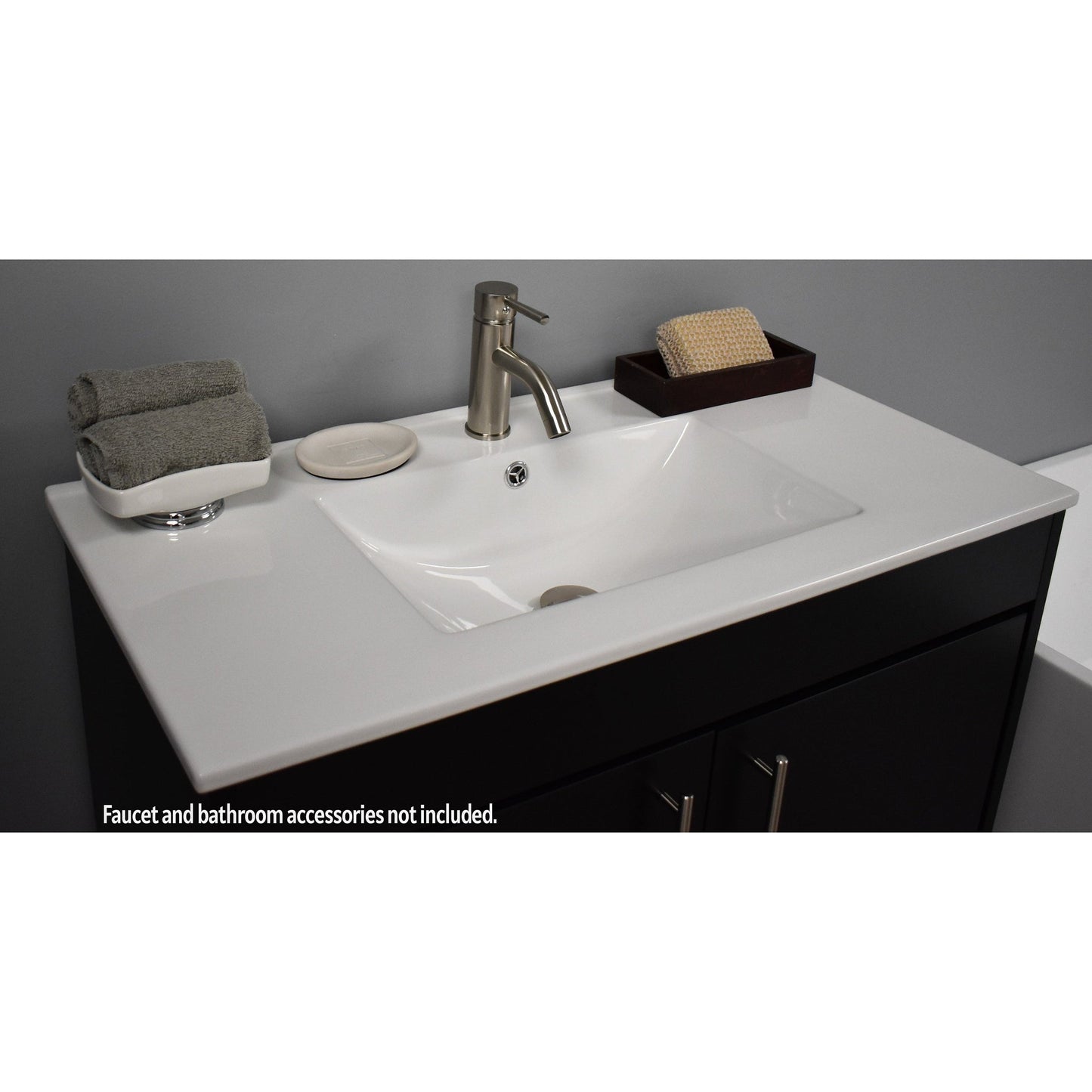 Volpa USA Pacific 36" Black Freestanding Modern Bathroom Vanity With Integrated Ceramic Top and Brushed Nickel Round Handles