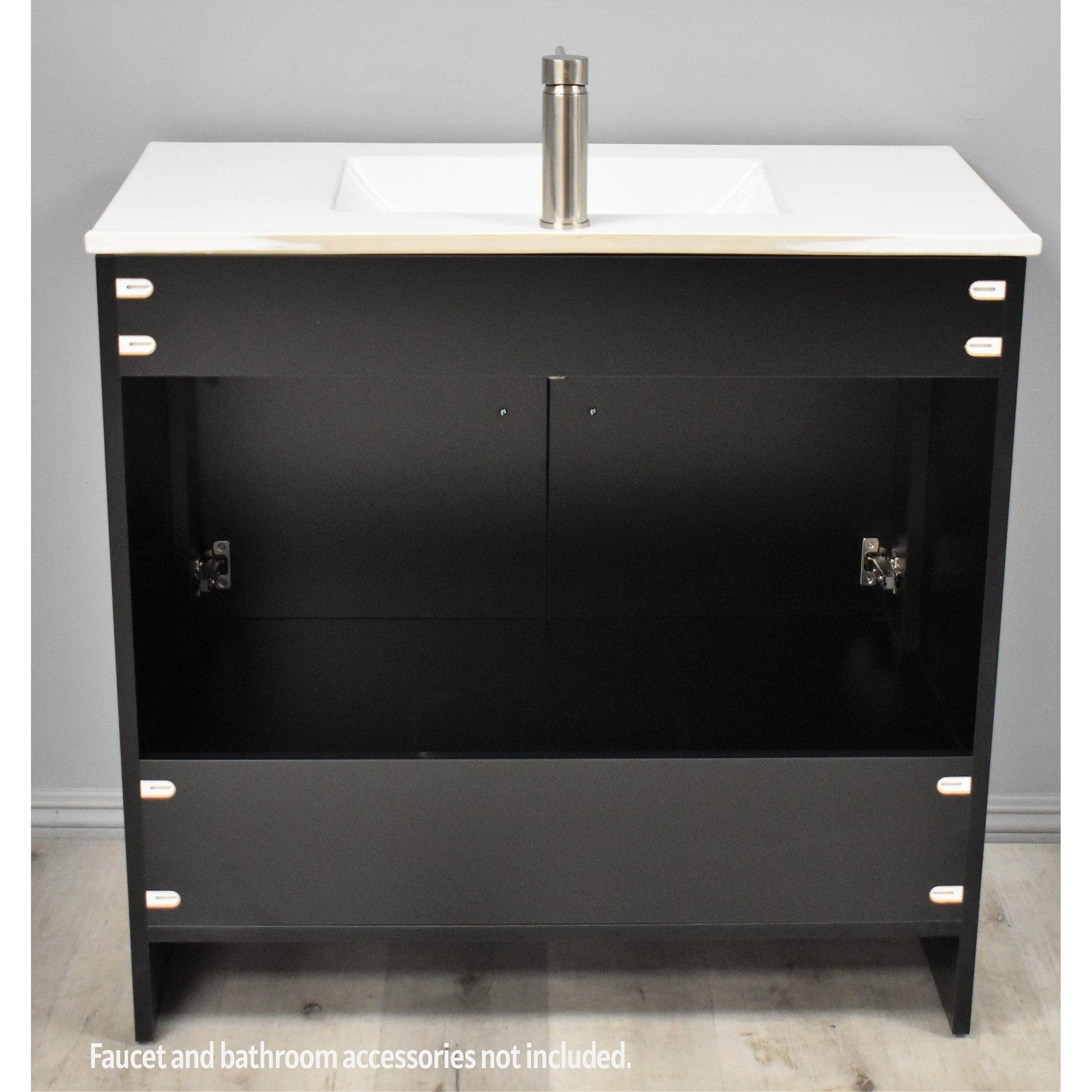 Volpa USA Pacific 36" Black Freestanding Modern Bathroom Vanity With Integrated Ceramic Top and Brushed Nickel Round Handles