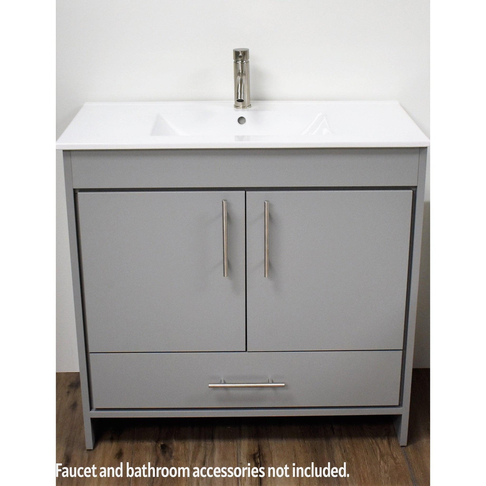 Volpa USA Pacific 36" Gray Freestanding Modern Bathroom Vanity With Integrated Ceramic Top and Brushed Nickel Round Handles